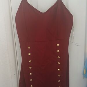 Haute Monde Strapless Maroon Dress with Gold Accents